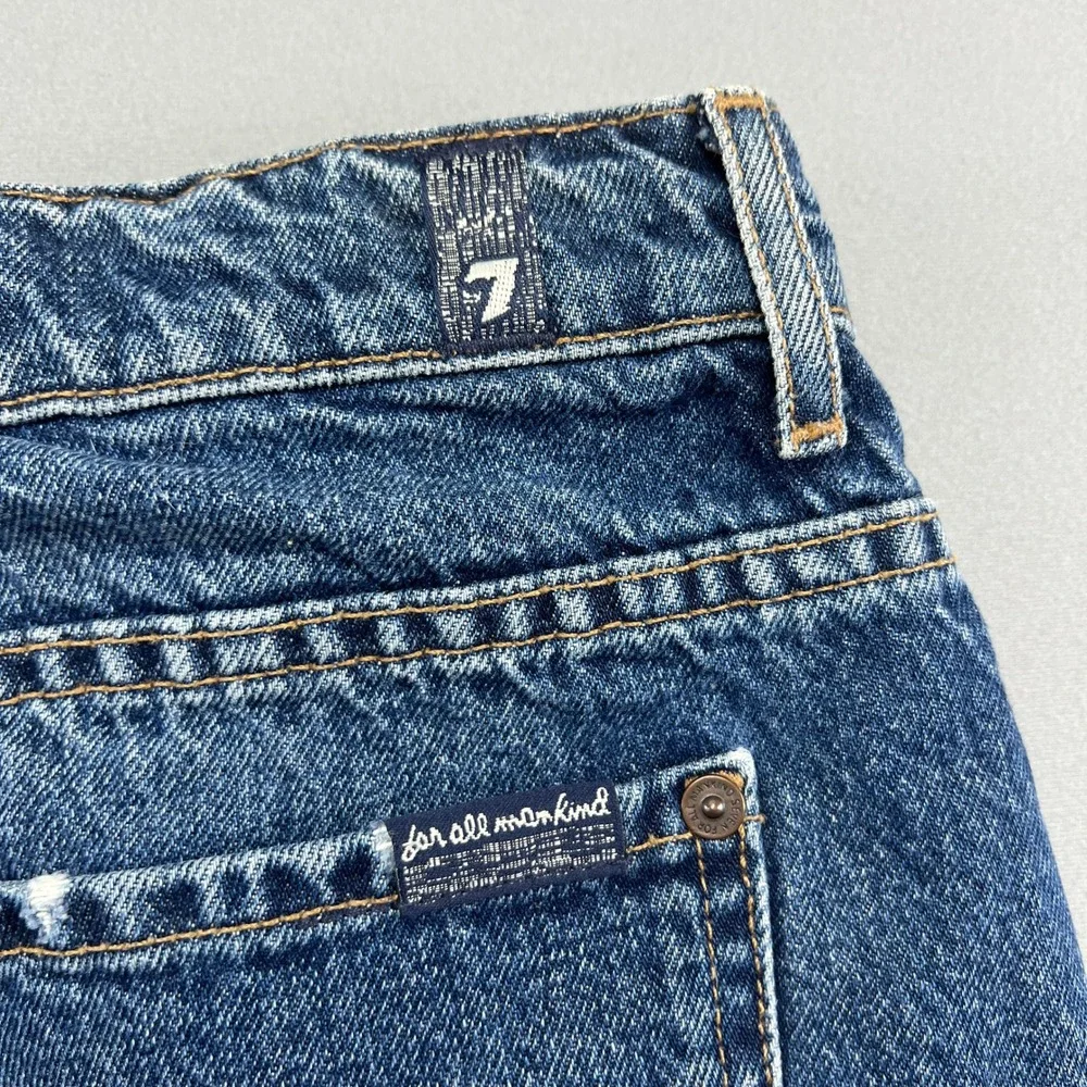 7 For All Mankind Mini Skirt Womens Blue Denim Cotton Distressed Frayed Hem
